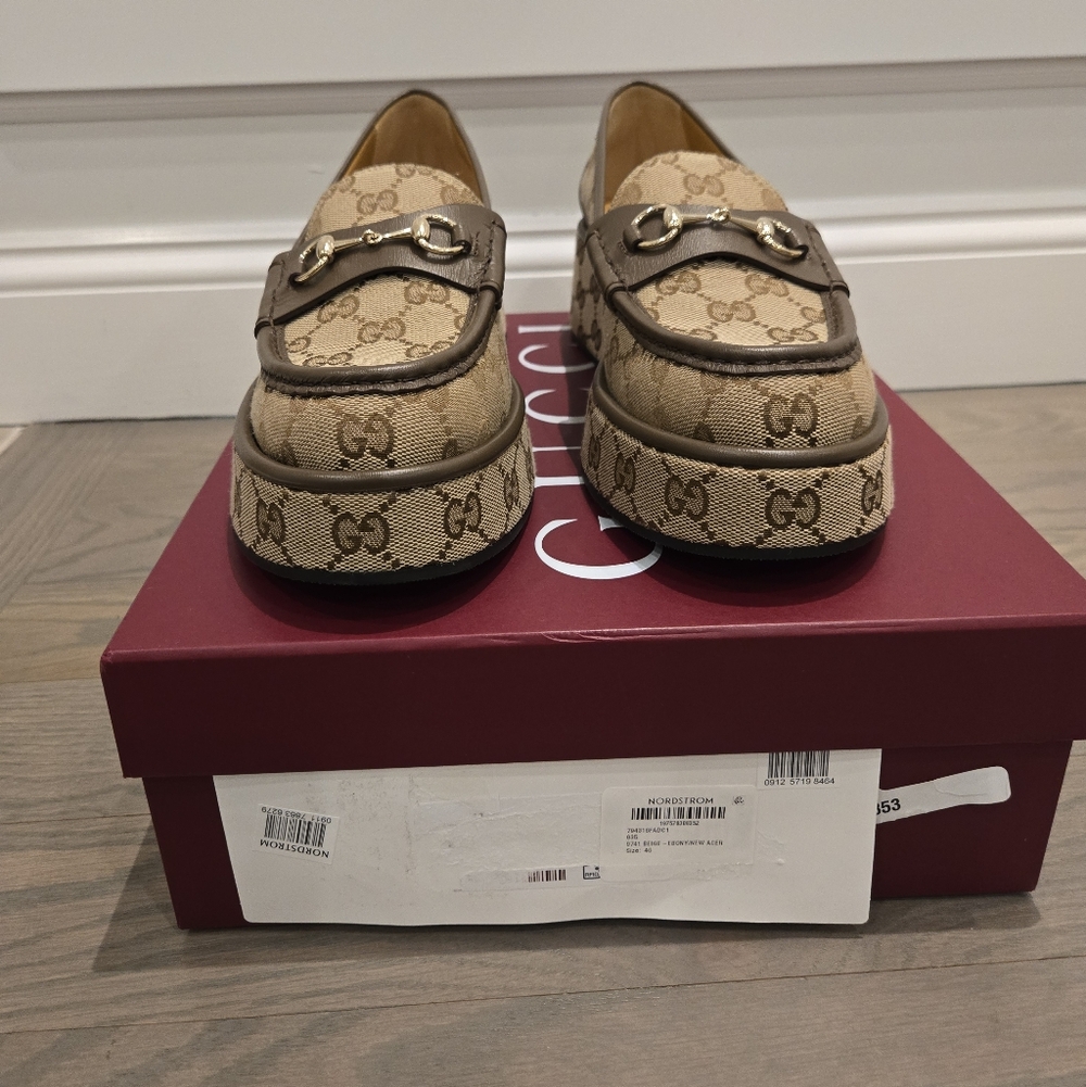 $1,200 Gucci Ilde GG Supreme Canvas & Leather Flatform Loafers EU 40 US 10 BNIB - Picture 7 of 12